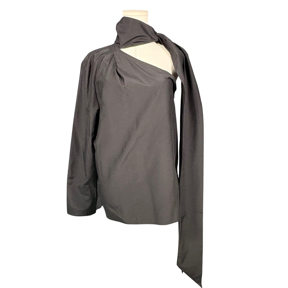 Romy The Brand Leo Top Black One Shoulder Scarf Neck Cotton Silk Medium